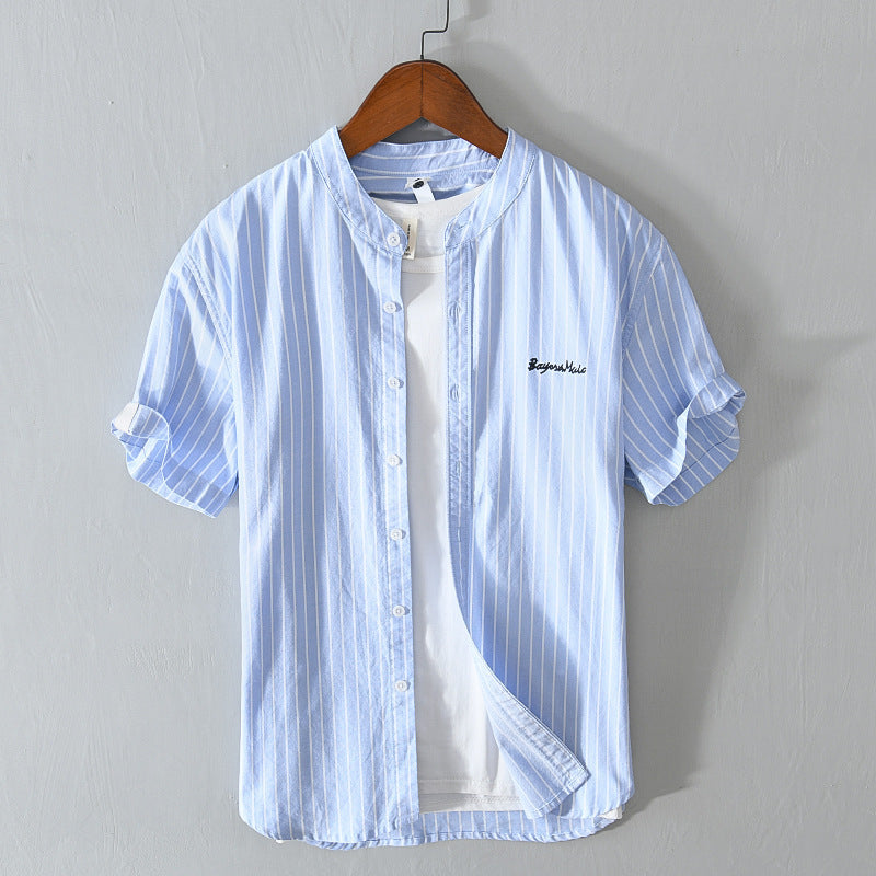 English Letter Stripes Short Sleeve Embroidered Shirt Men&