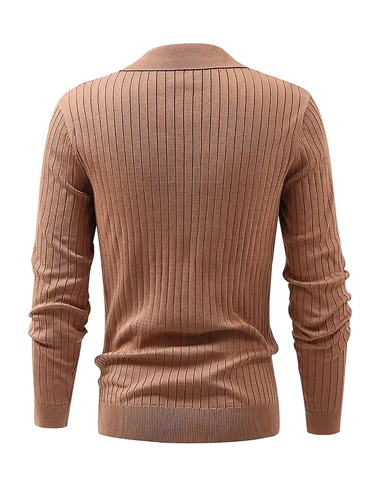 Lapel Texture Stretch Slim Knit Polo Shirt Men Polo Shirt Fashion Waffle Long-sleeved Tops Clothing Casual Comfortable Golf Men&