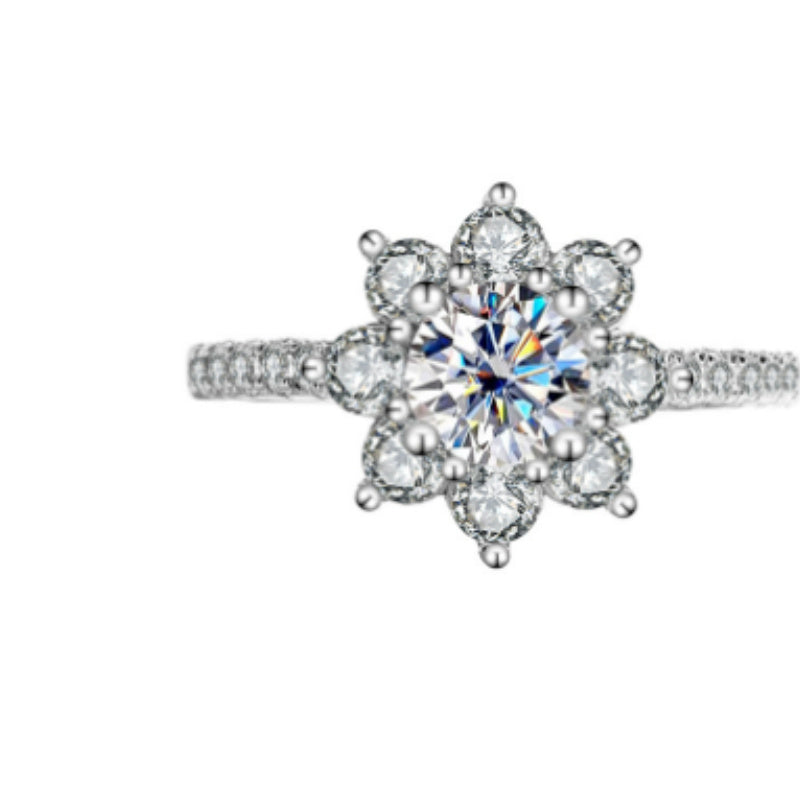 Sterling Silver 925 Moissanite Ring Female Flower Diamond