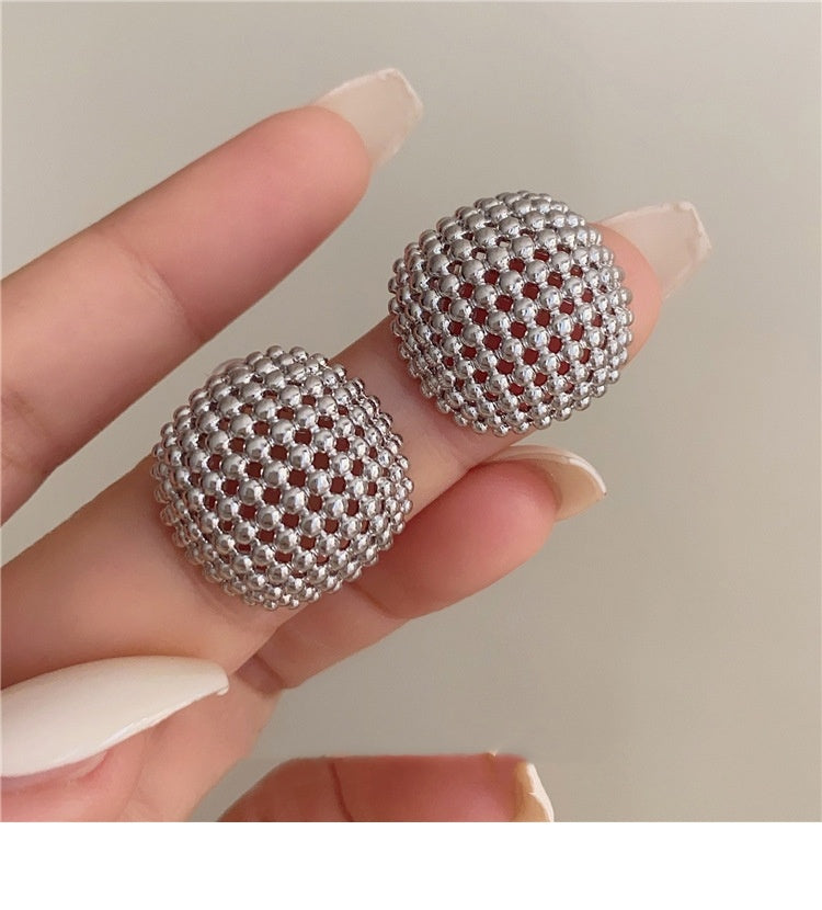 Hong Kong Style Design Hollow Mesh Metal Square Stud Earrings