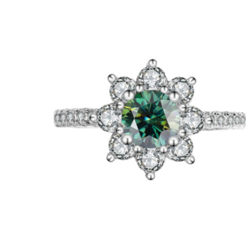 Sterling Silver 925 Moissanite Ring Female Flower Diamond