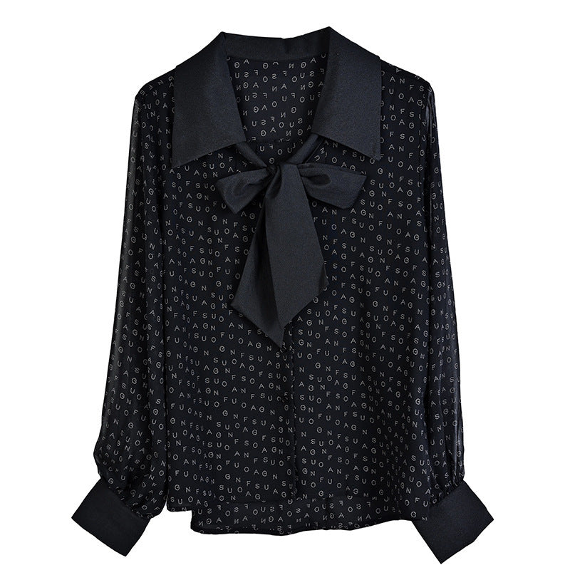 Bow Chiffon Shirt Letter Printed Loose Top