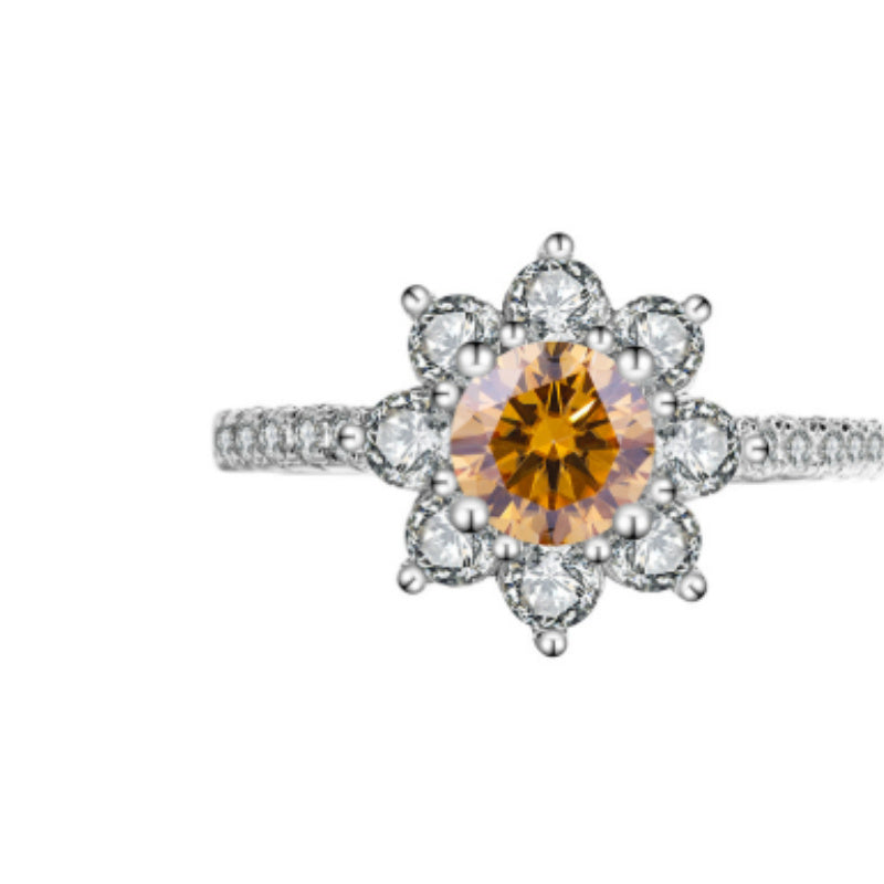 Sterling Silver 925 Moissanite Ring Female Flower Diamond