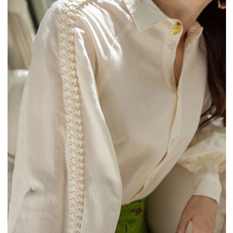 Spring And Autumn French Style Retro Lantern Sleeve Shirt For Women