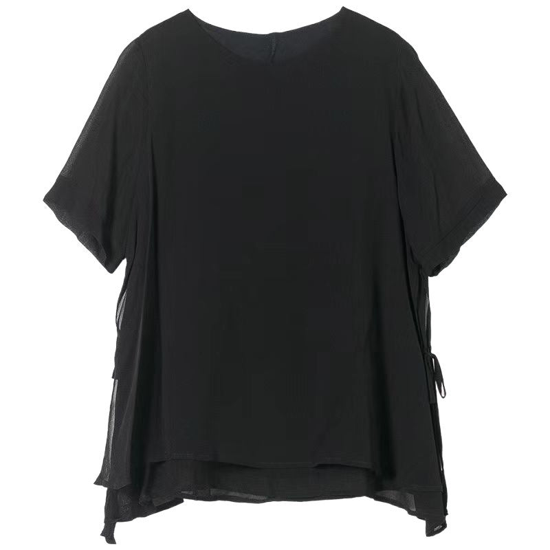 Round Neck Short Sleeve Top Loose Belly-covering Stylish Shirt