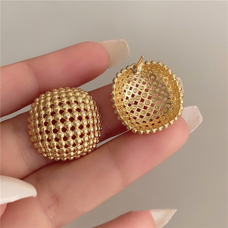 Hong Kong Style Design Hollow Mesh Metal Square Stud Earrings