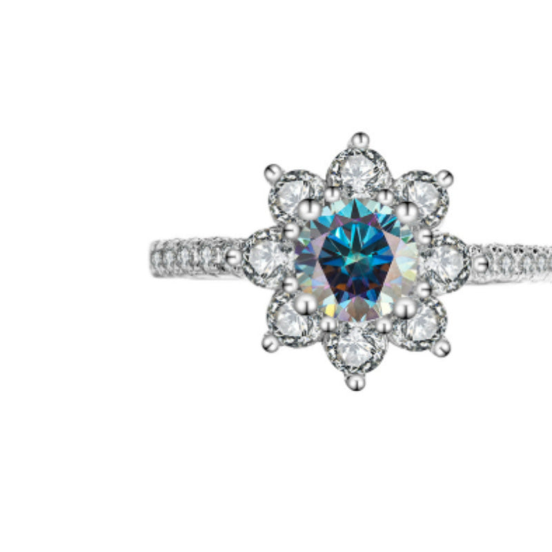 Sterling Silver 925 Moissanite Ring Female Flower Diamond
