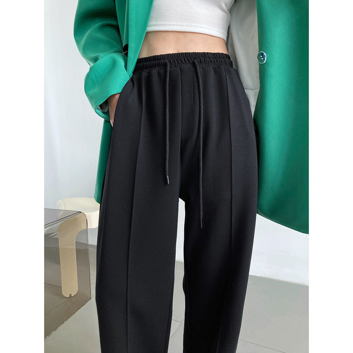 Soft Glutinous Air Layer Sports Trousers Women Loose Casual Elastic Waist