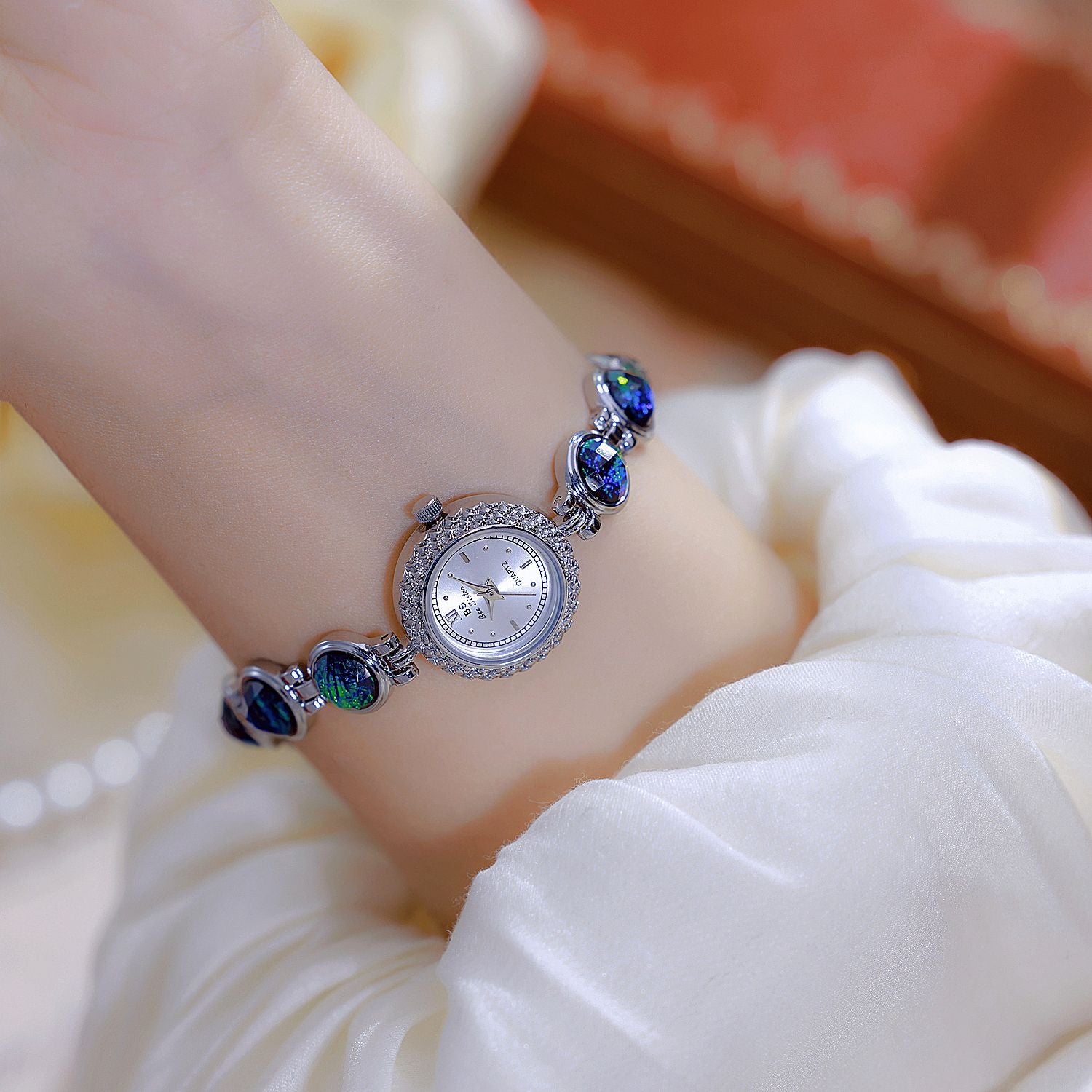National Style Mid-ancient Light Luxury Malachite Bracelet Watch