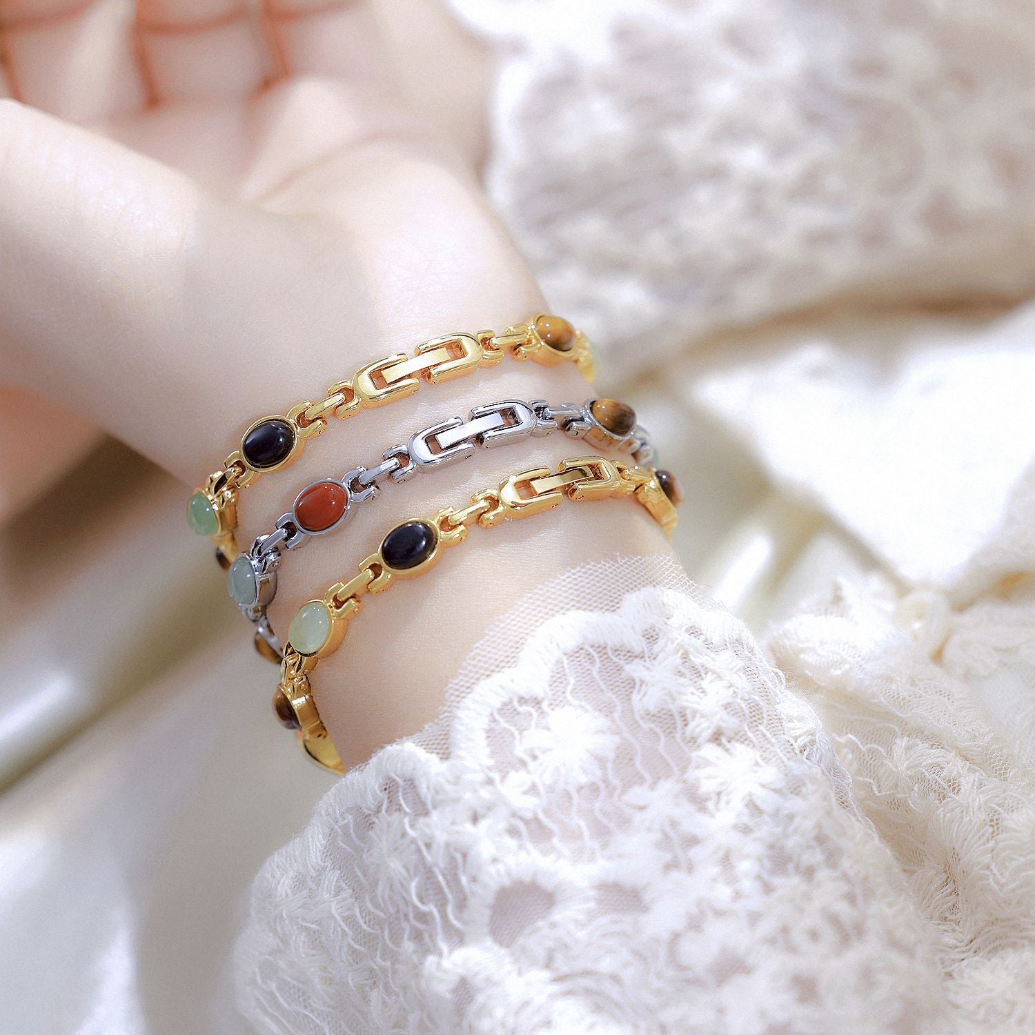 Natural Jade Multi-treasure Bracelet Fu Lu Shou