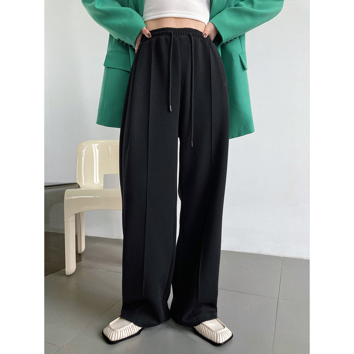 Soft Glutinous Air Layer Sports Trousers Women Loose Casual Elastic Waist