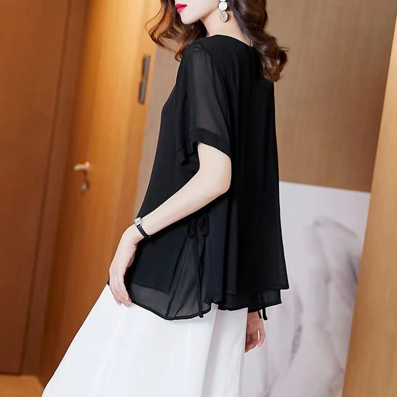 Round Neck Short Sleeve Top Loose Belly-covering Stylish Shirt