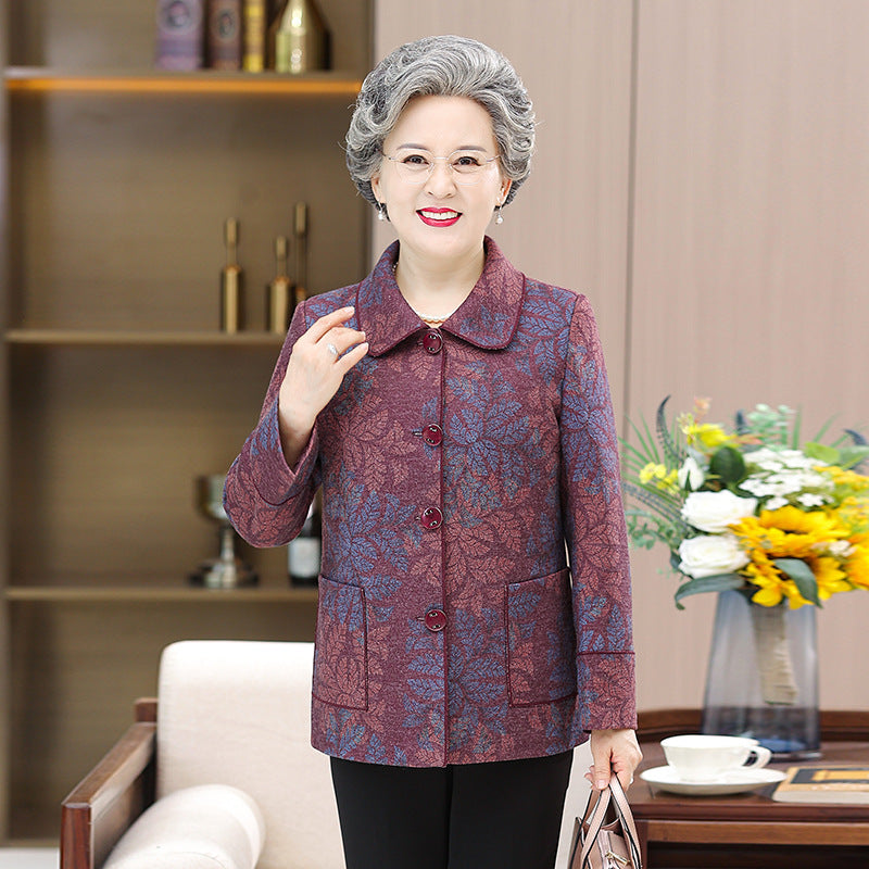 Middle-aged And Elderly Fleece-lined Padded Lapel Clothes