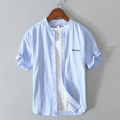 English Letter Stripes Short Sleeve Embroidered Shirt Men&