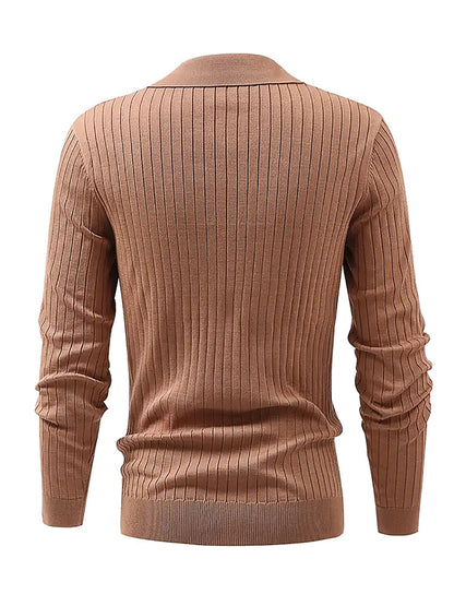 Lapel Texture Stretch Slim Knit Polo Shirt Men Polo Shirt Fashion Waffle Long-sleeved Tops Clothing Casual Comfortable Golf Men&