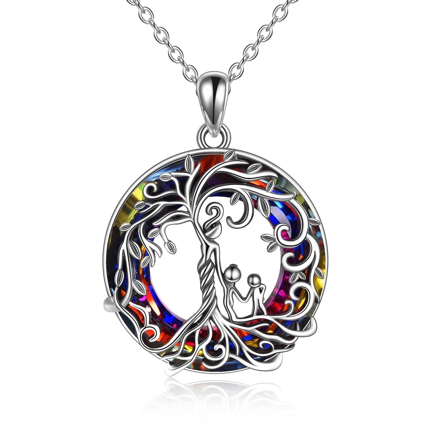 Christmas Gifts for Women Mother and 2 Family Members Sterling Silver Family Tree of Life Pendant Necklace with Purple Crystal Jewelry Mom Christmas Gifts