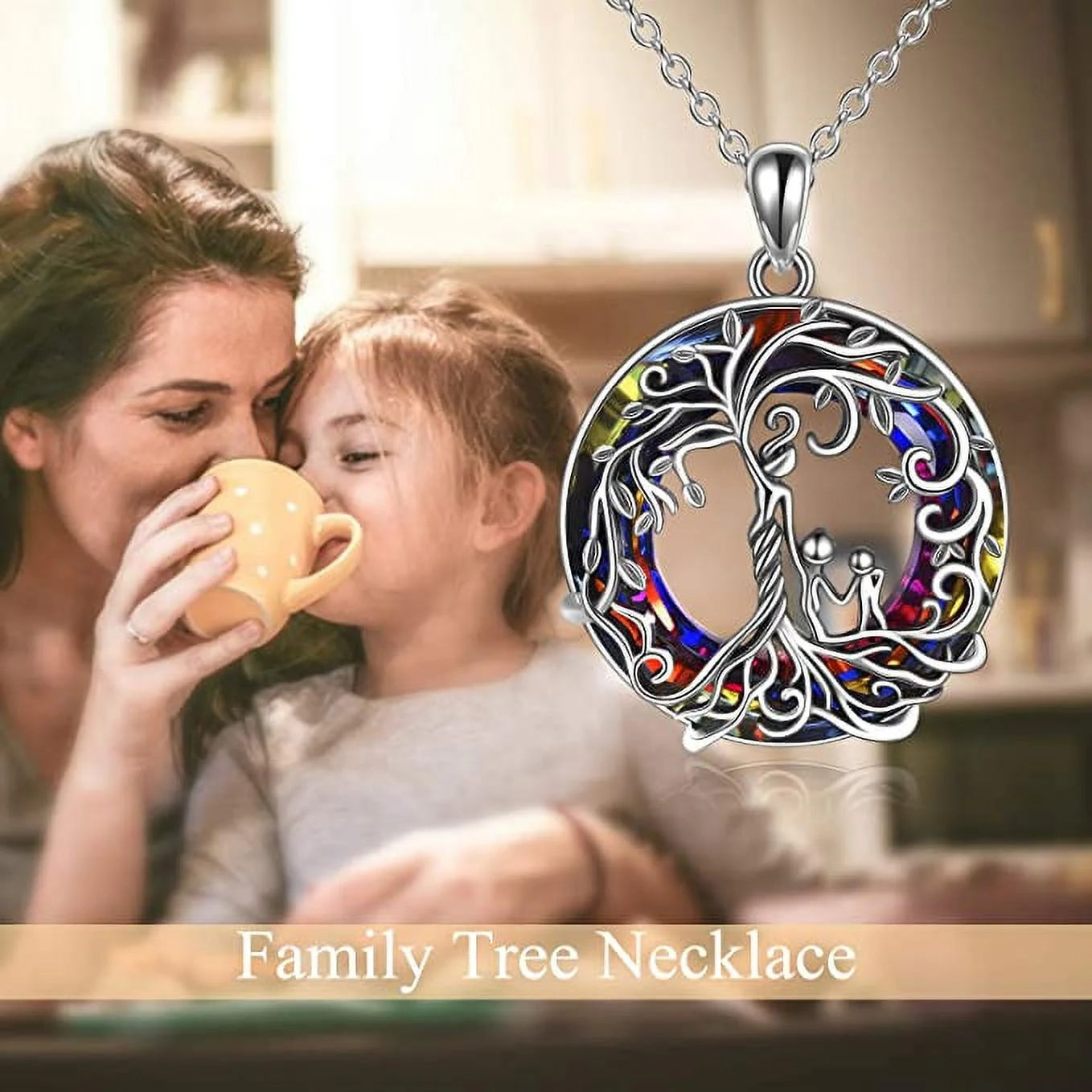 Christmas Gifts for Women Mother and 2 Family Members Sterling Silver Family Tree of Life Pendant Necklace with Purple Crystal Jewelry Mom Christmas Gifts