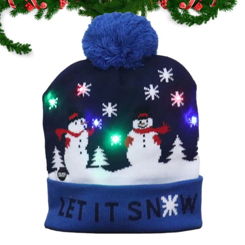 Christmas Beanie Hats with Lights Christmas LED Beanie Ugly Sweater Knit Winter Hats for Women Men Christmas Party