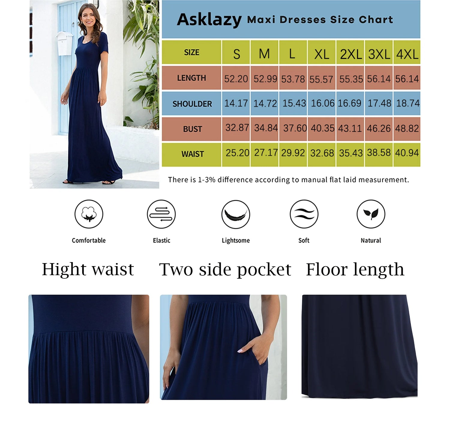 Women'S Short Sleeve Loose Plain Maxi Dresses Casual Long Dresses with Pockets,Us Size,Dark Purple,Xl