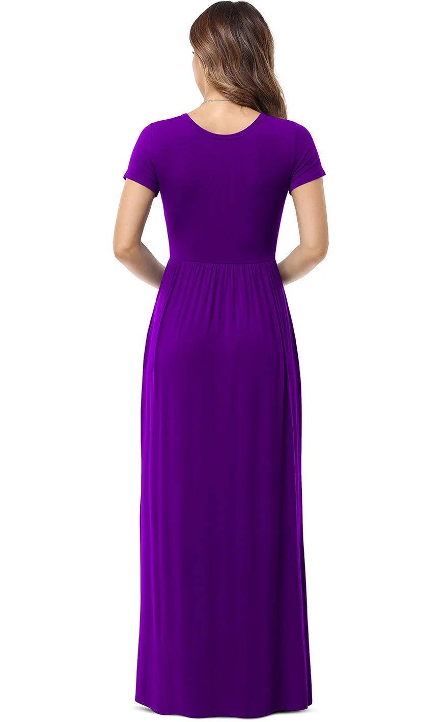 Women'S Short Sleeve Loose Plain Maxi Dresses Casual Long Dresses with Pockets,Us Size,Dark Purple,Xl