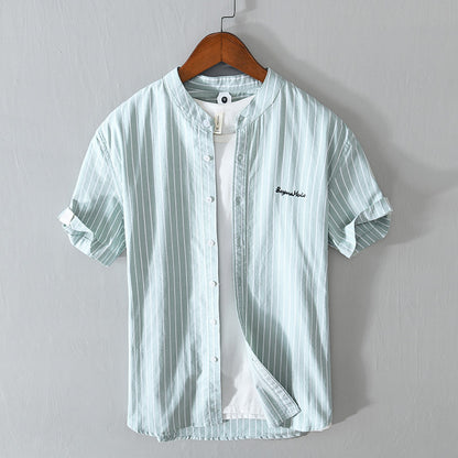 English Letter Stripes Short Sleeve Embroidered Shirt Men&
