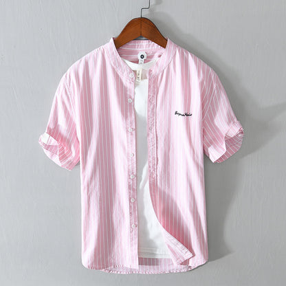 English Letter Stripes Short Sleeve Embroidered Shirt Men&