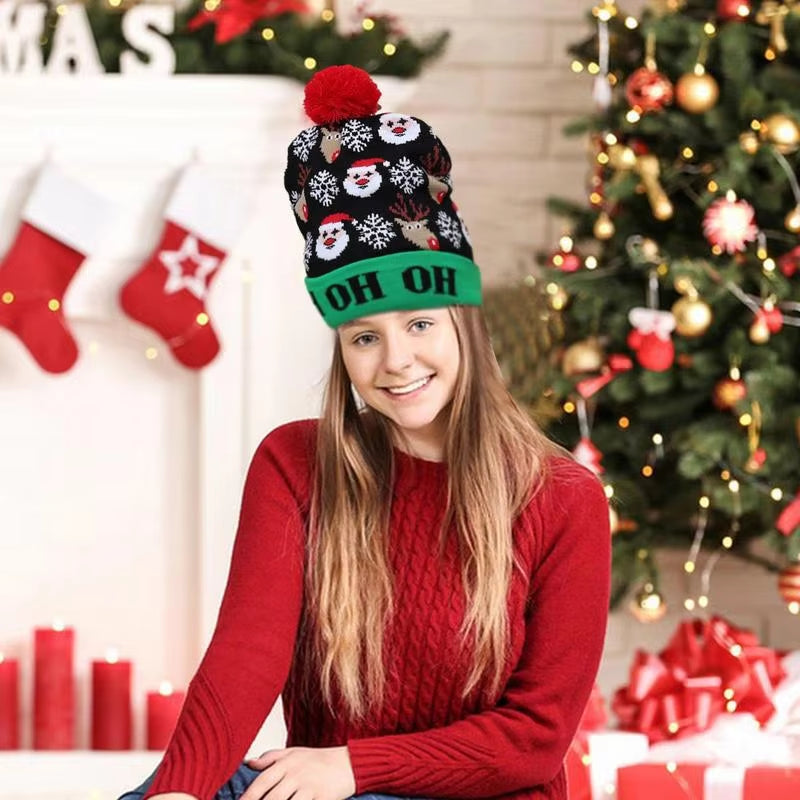 Christmas Beanie Hats with Lights Christmas LED Beanie Ugly Sweater Knit Winter Hats for Women Men Christmas Party