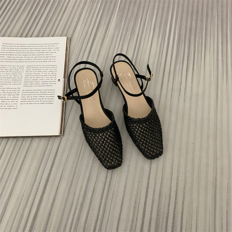 Vintage Weave Hollow-out Closed Toe Sandals Women
