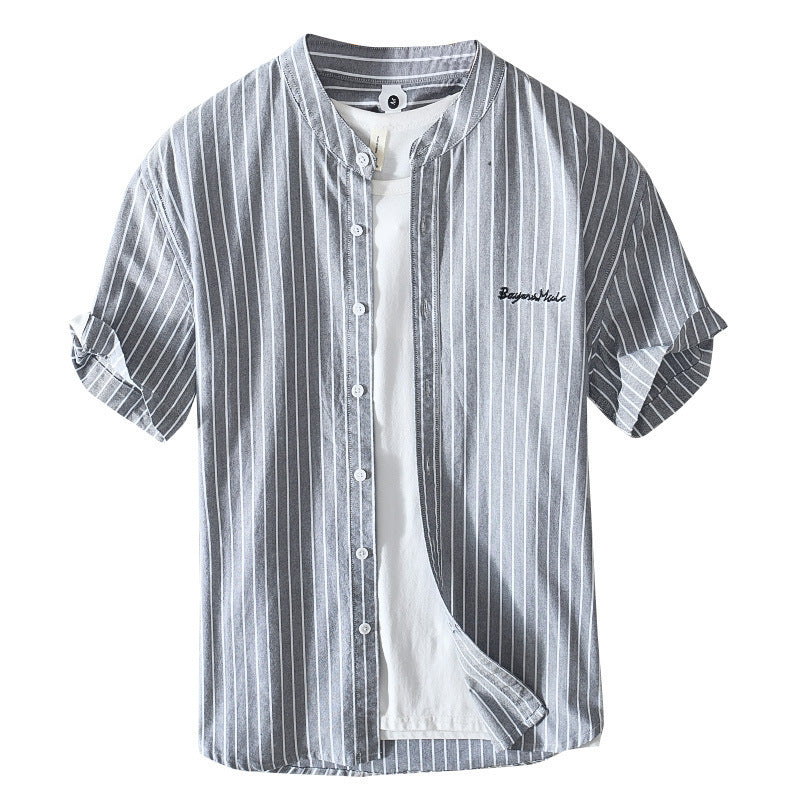 English Letter Stripes Short Sleeve Embroidered Shirt Men&
