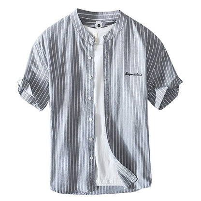 English Letter Stripes Short Sleeve Embroidered Shirt Men&