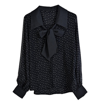 Bow Chiffon Shirt Letter Printed Loose Top