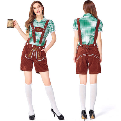 German Traditional Beer Festival Clothing Plaid Overalls Suit Women
