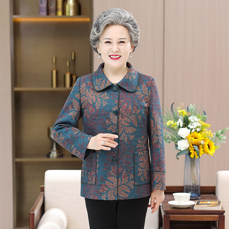 Middle-aged And Elderly Fleece-lined Padded Lapel Clothes