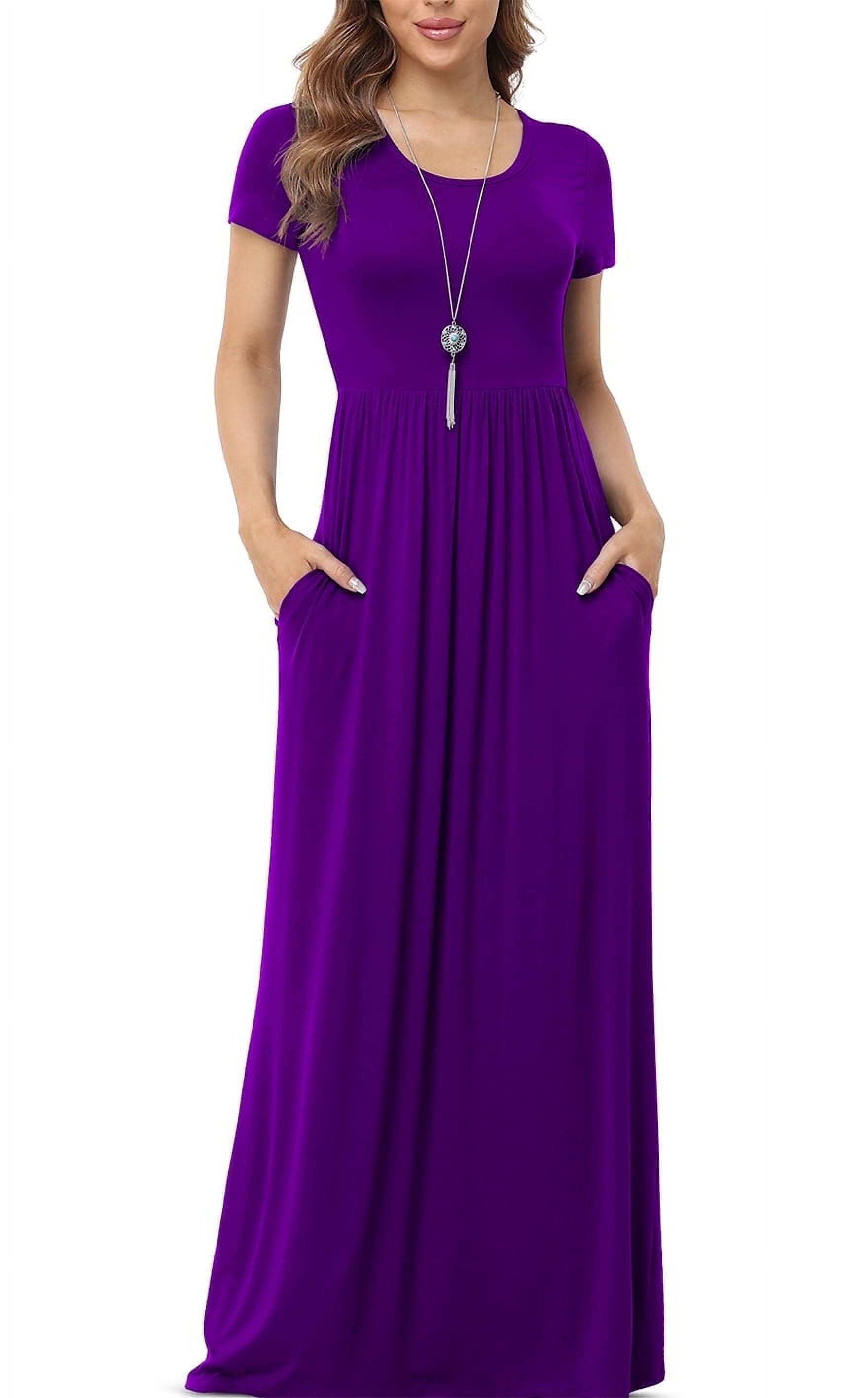 Women'S Short Sleeve Loose Plain Maxi Dresses Casual Long Dresses with Pockets,Us Size,Dark Purple,Xl