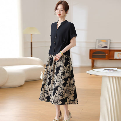 Short Sleeve Shirt Skirt Two-piece Set