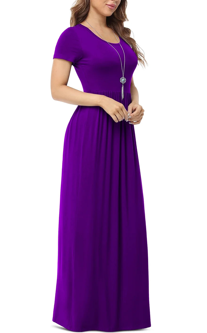 Women'S Short Sleeve Loose Plain Maxi Dresses Casual Long Dresses with Pockets,Us Size,Dark Purple,Xl