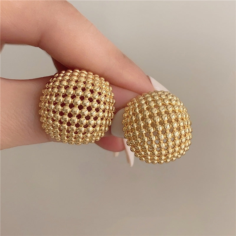 Hong Kong Style Design Hollow Mesh Metal Square Stud Earrings
