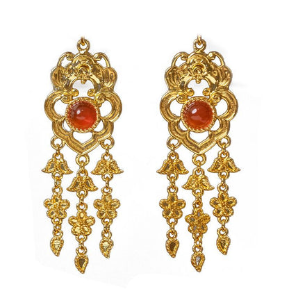 Bat Tassel Earring Girl New Chinese Blue And White Carving