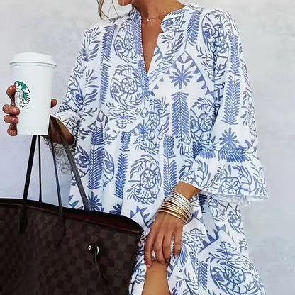 Printed Slit V-neck Dress For Women