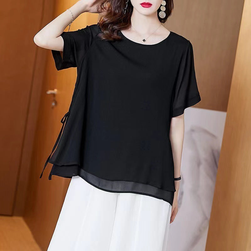 Round Neck Short Sleeve Top Loose Belly-covering Stylish Shirt