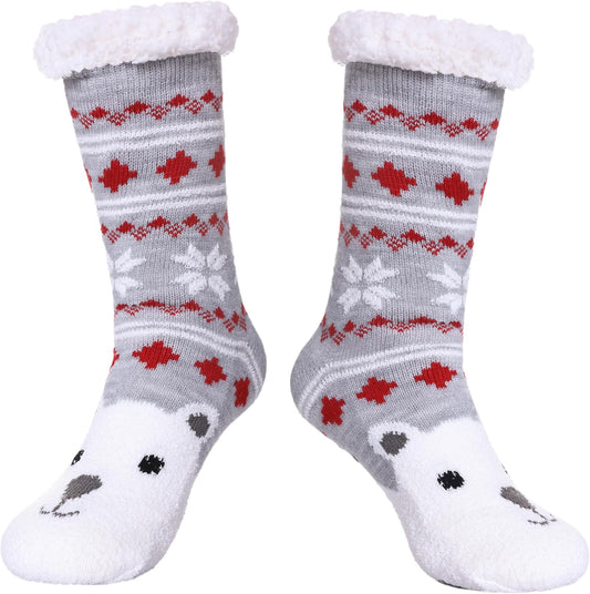 Women'S Winter Super Soft Warm Cozy Fuzzy Snowflake Deer Fleece-Lined with Grippers Slipper Socks