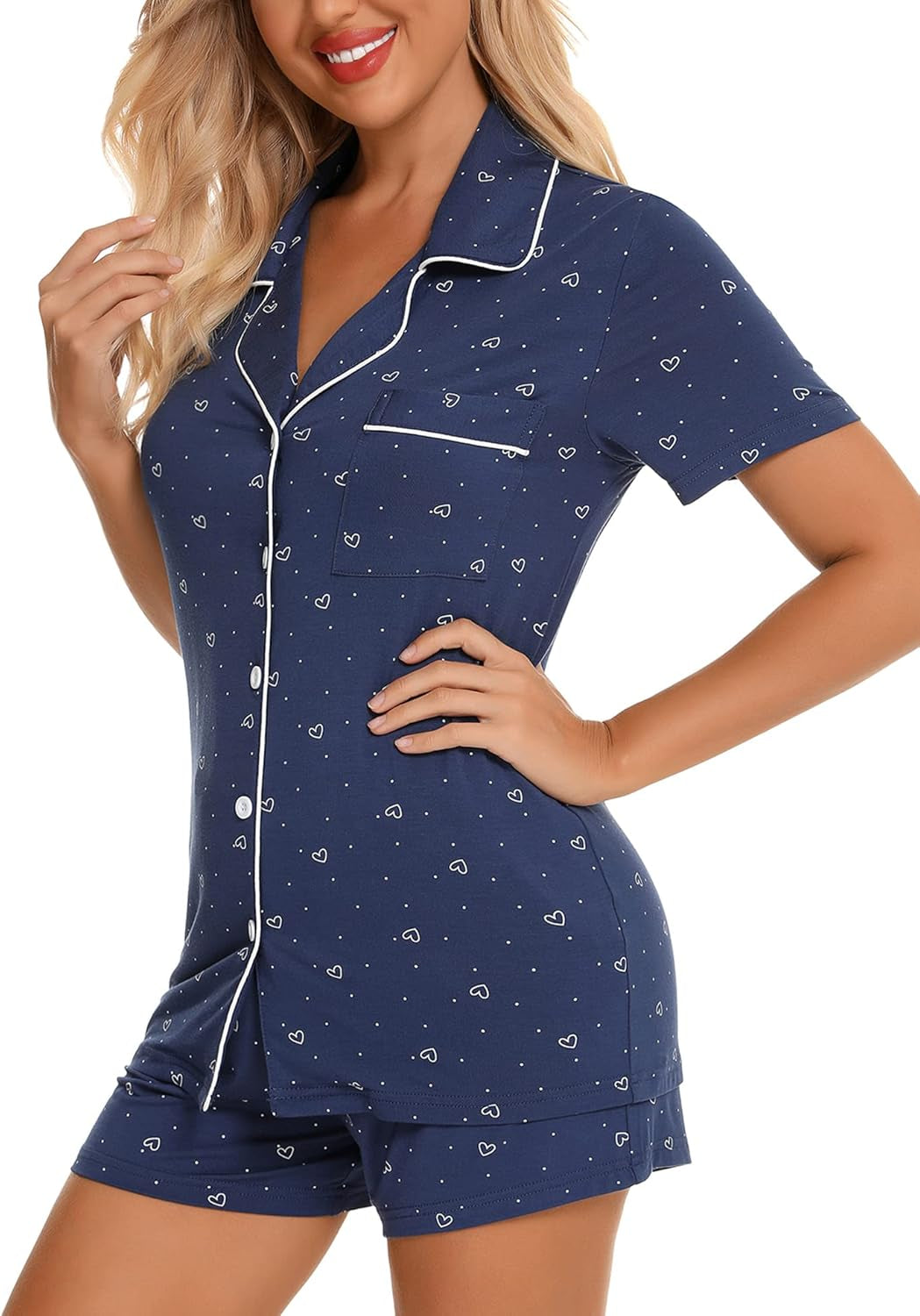 Women Pajamas Set Short Sleeve Sleepwear Womens Button down Nightwear PJ Set with Pockets S-XXL